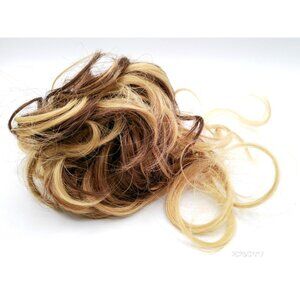 Messy Hair Bun Ponytail Brown Blonde Mix Hair Extension w/ Claw Clip Wavy Curly